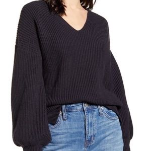 Madewell | Black Thornton Balloon Sleeve V-Neck Sweater Large